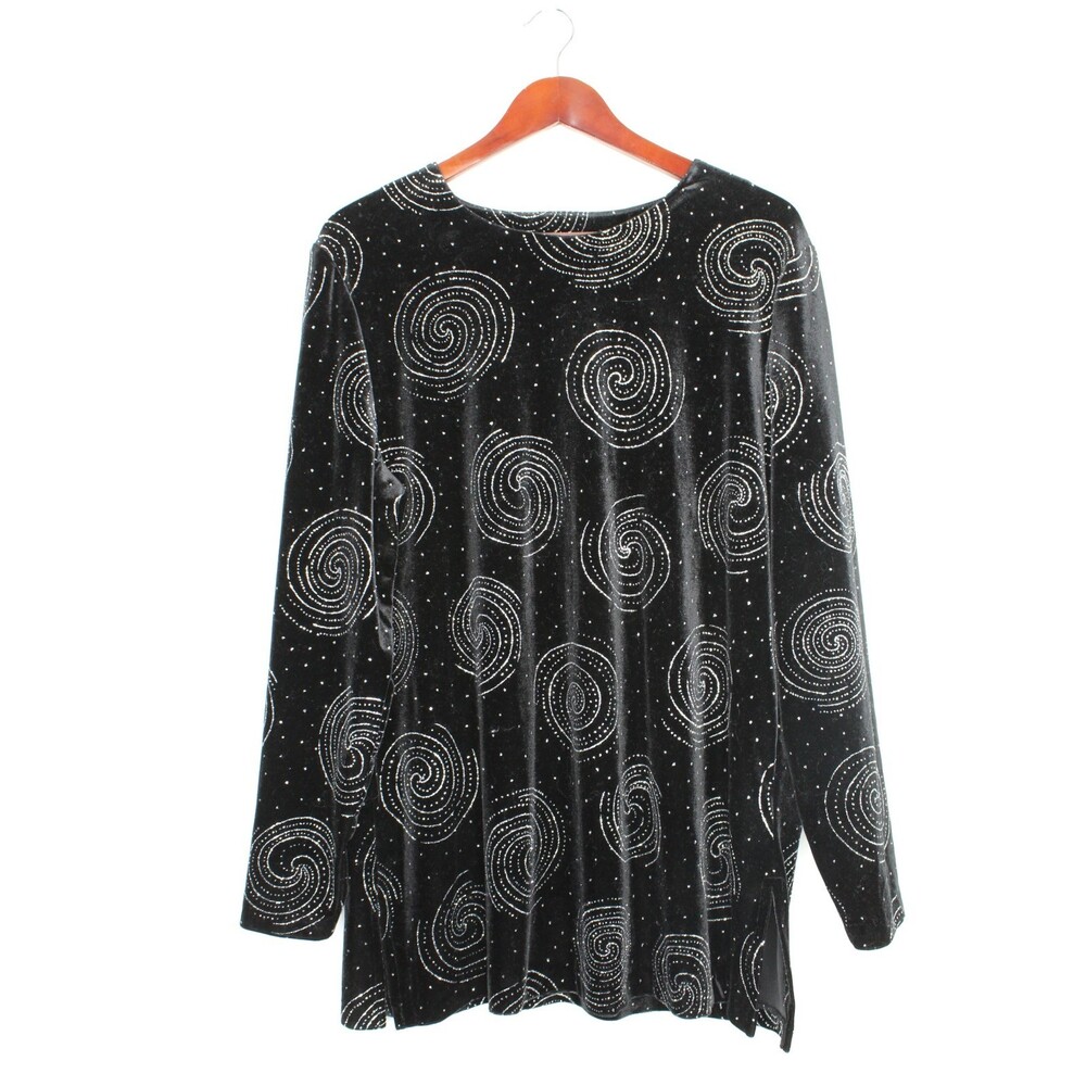Briggs New York Women's Tunic Size 1X Crushed‎ Velvet Embellished Long Sleeve
